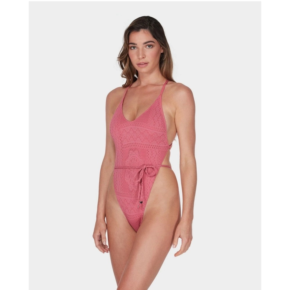 Seafolly NEW Daydreamer Wrap Maillot Pink Eyelet One Piece Swimsuit  US 8